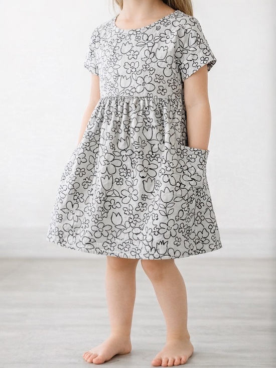 Hanna Andersson Other - Hanna Andersson White Dress with Black Floral Outline
